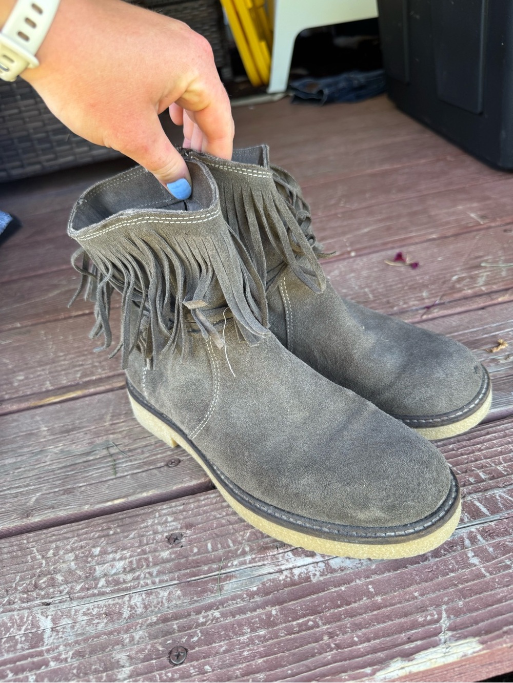 Sundance Catalog — Fringe Suede Ankle Boots in Taupe